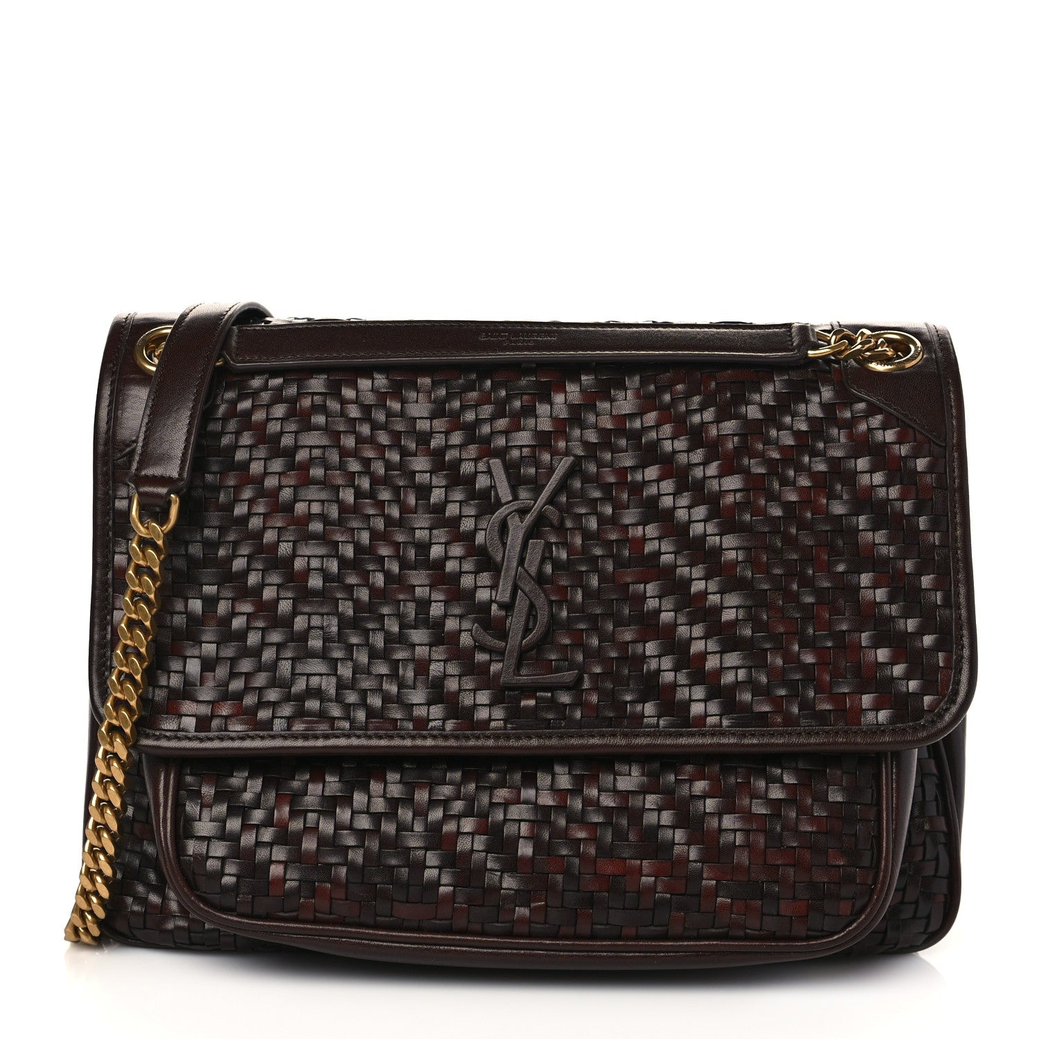 Saint Laurent Calfskin Woven Monogram Medium Niki Chain Satchel Burnt Brown 1 of 5