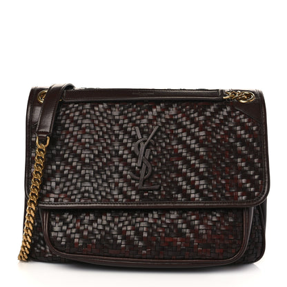 Saint Laurent Calfskin Woven Monogram Medium Niki Chain Satchel Burnt Brown 1 of 5
