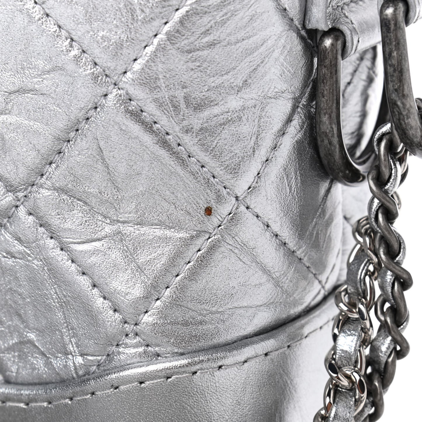 Metallic Aged Calfskin Quilted Small Gabrielle Hobo Silver