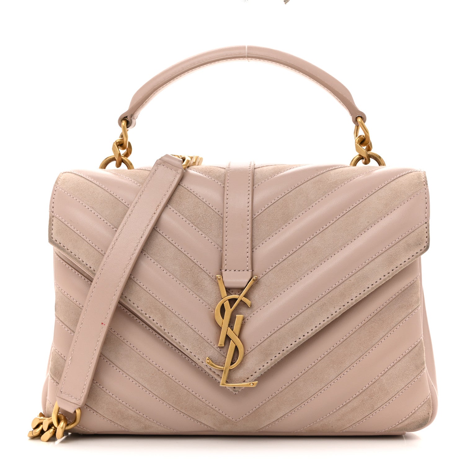 Saint Laurent Calfskin Suede Matelasse Chevron Medium Monogram College Bag Rose Poudre 1 of 16