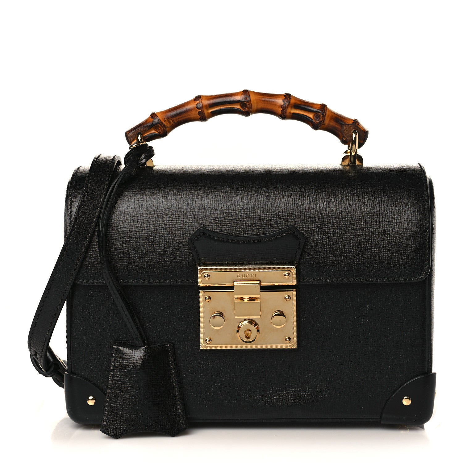Gucci Calfskin Small Padlock Bamboo Shoulder Bag Black 1 of 9