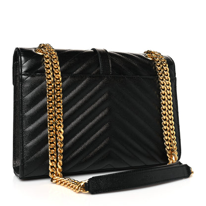Saint Laurent Grain De Poudre Matelasse Chevron Medium Monogram Satchel Black 3 of 8