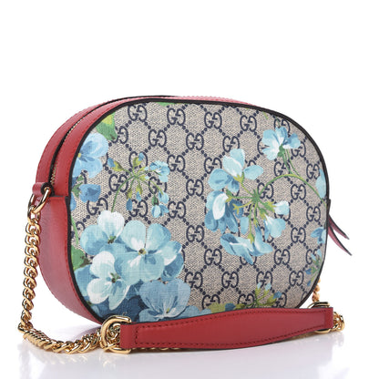Gucci GG Supreme Monogram Blooms Mini Chain Shoulder Bag Beige Blue Navy Hibiscus Red 3 of 9