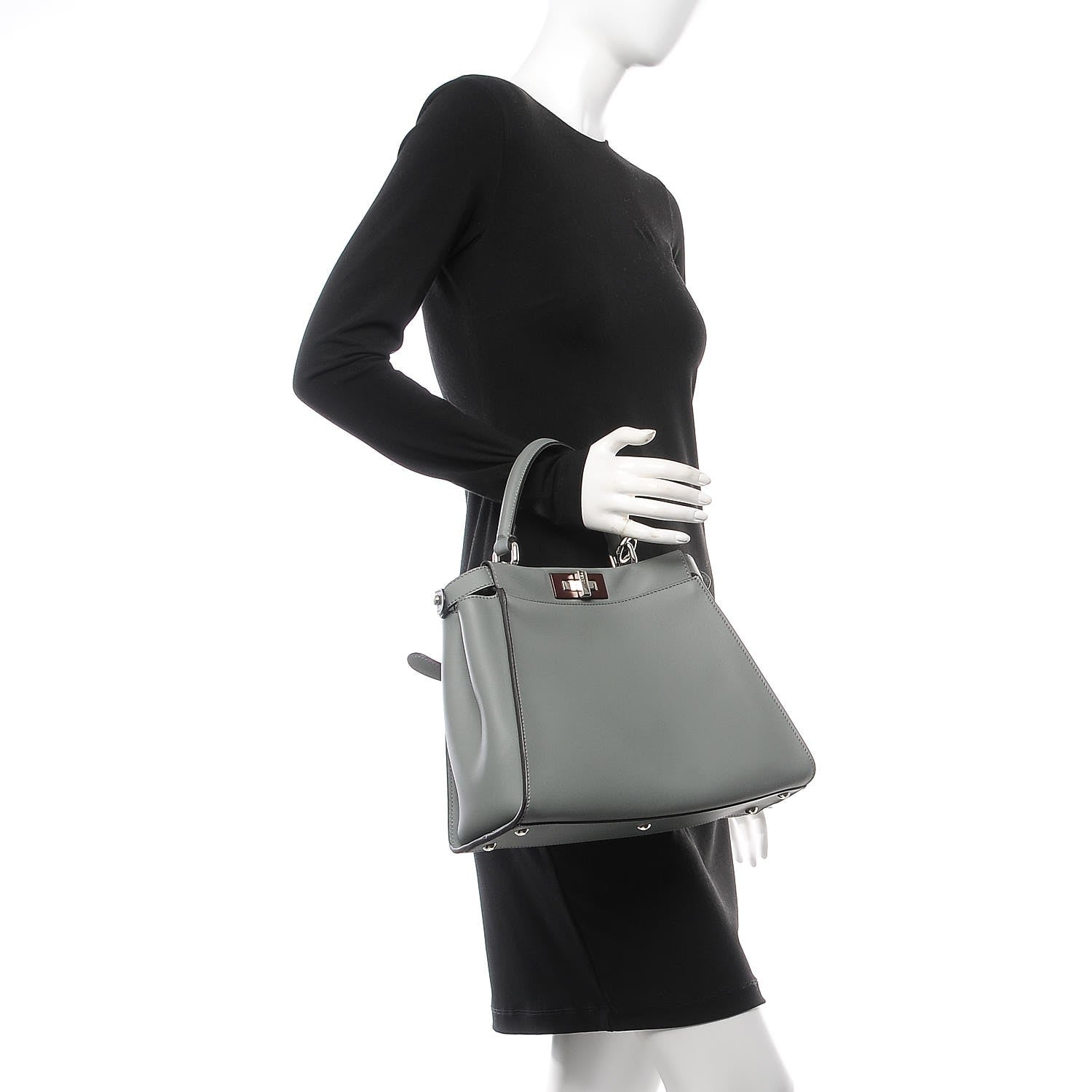 Fendi Vitello Seta Shiny Nappa Medium Peekaboo Iconic Satchel Alga Rosa Doll 2 of 9