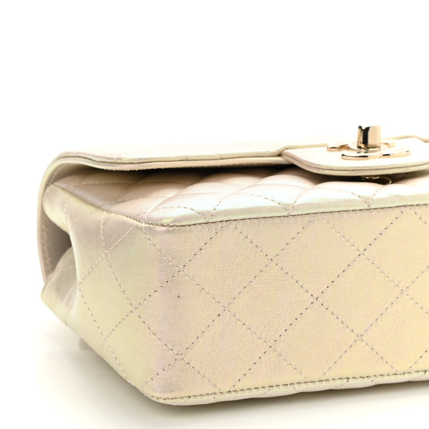 Iridescent Lambskin Quilted Mini Rectangular Flap Ivory