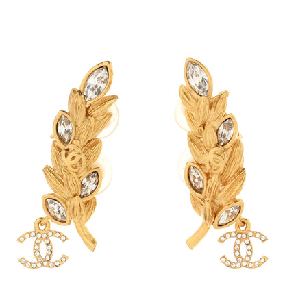 Chanel Crystal Sparkling Wheat CC Clip On Earrings Gold 1 of 5