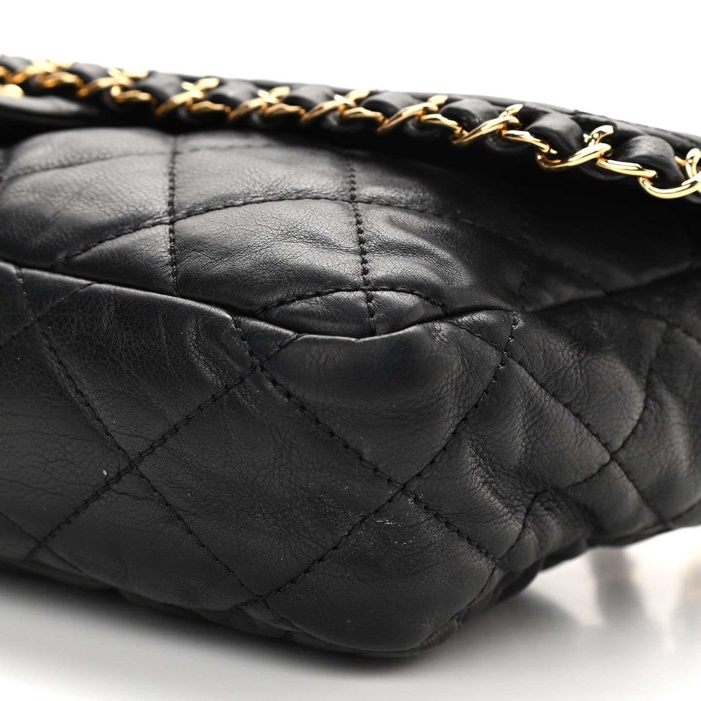 Crumpled Calfskin Quilted Large Chain All Over Flap Bag Black