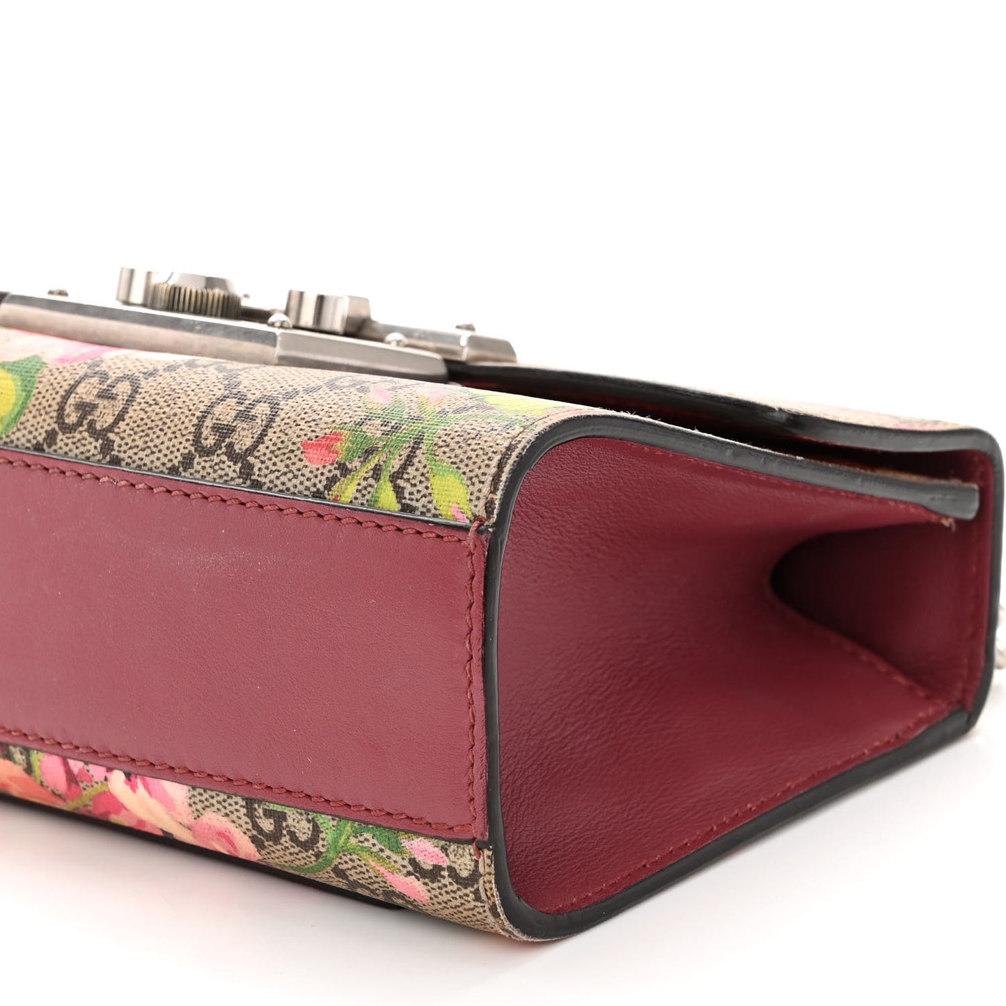 GG Supreme Monogram Blooms Small Padlock Shoulder Bag Beige Multicolor Dry Rose