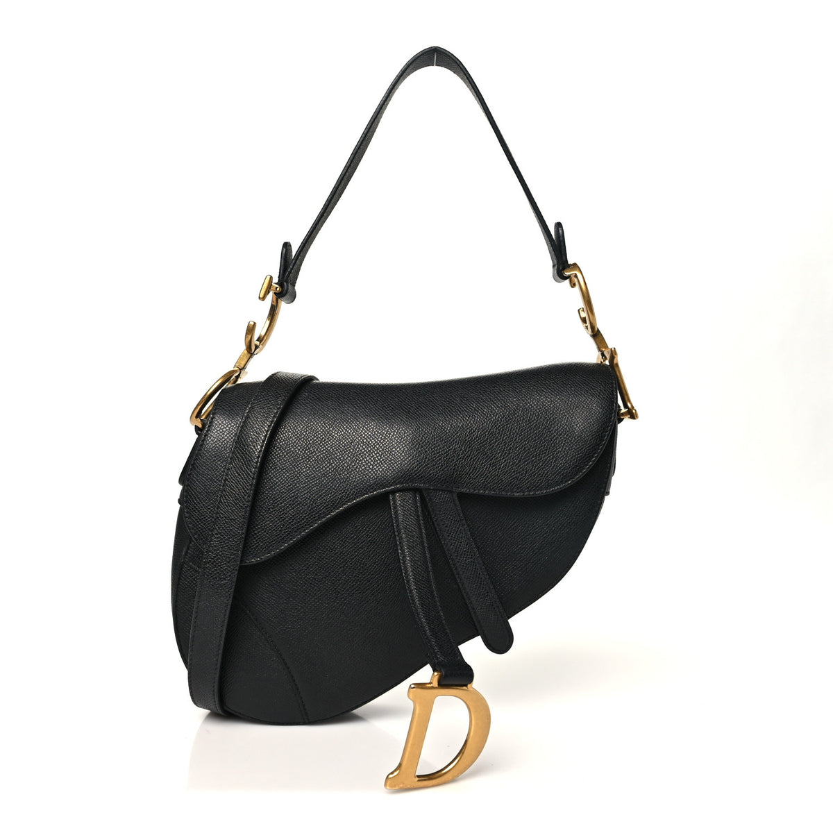 Grained Calfskin Saddle Bag With Strap Black