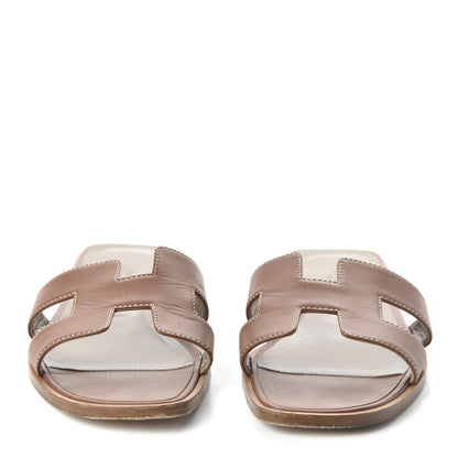 Hermes Box Calfskin Oran Sandals 37.5 Gold 2 of 8