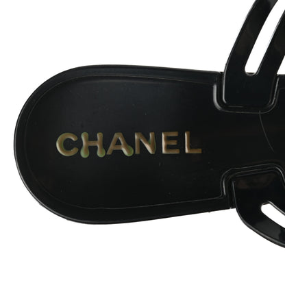 Chanel Jelly Camellia Thong Sandals 37 Black Ivory 7 of 9