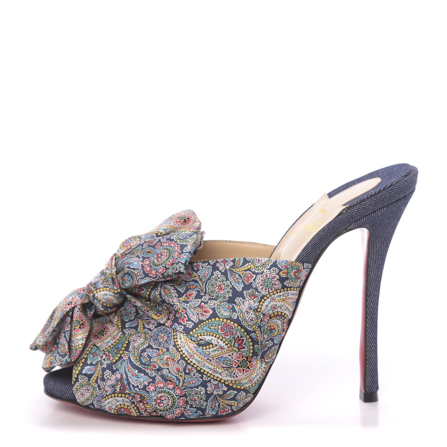 Satin Paisley Denim Moniquissima 120 Platform Slide Sandals 38 Positano Blue