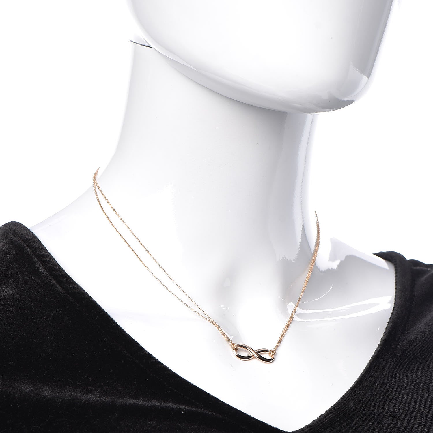 Tiffany 18K Rose Gold Infinity Double Chain Pendant Necklace 2 of 7