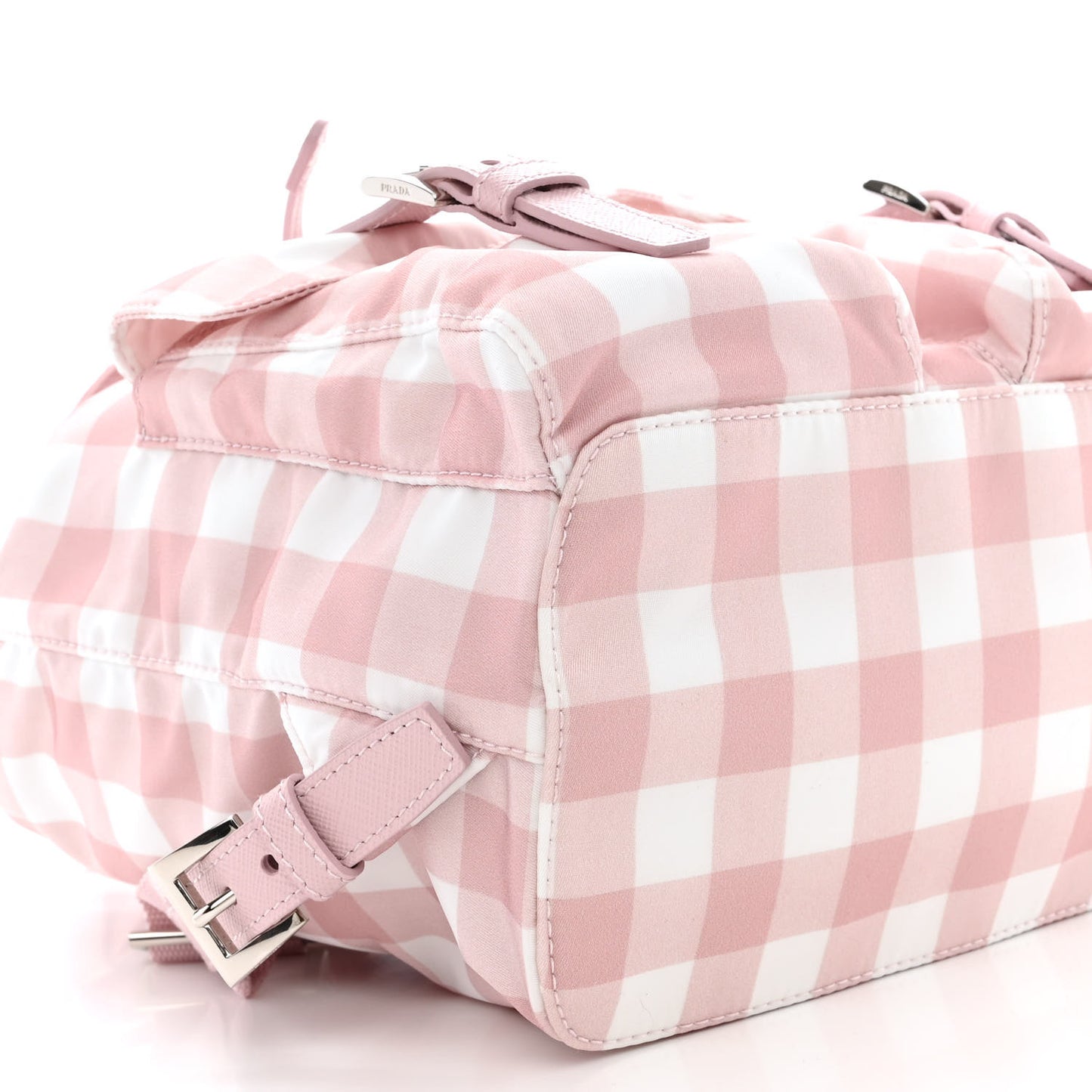 Re-Nylon Saffiano Gingham Print Small Backpack Alabastro
