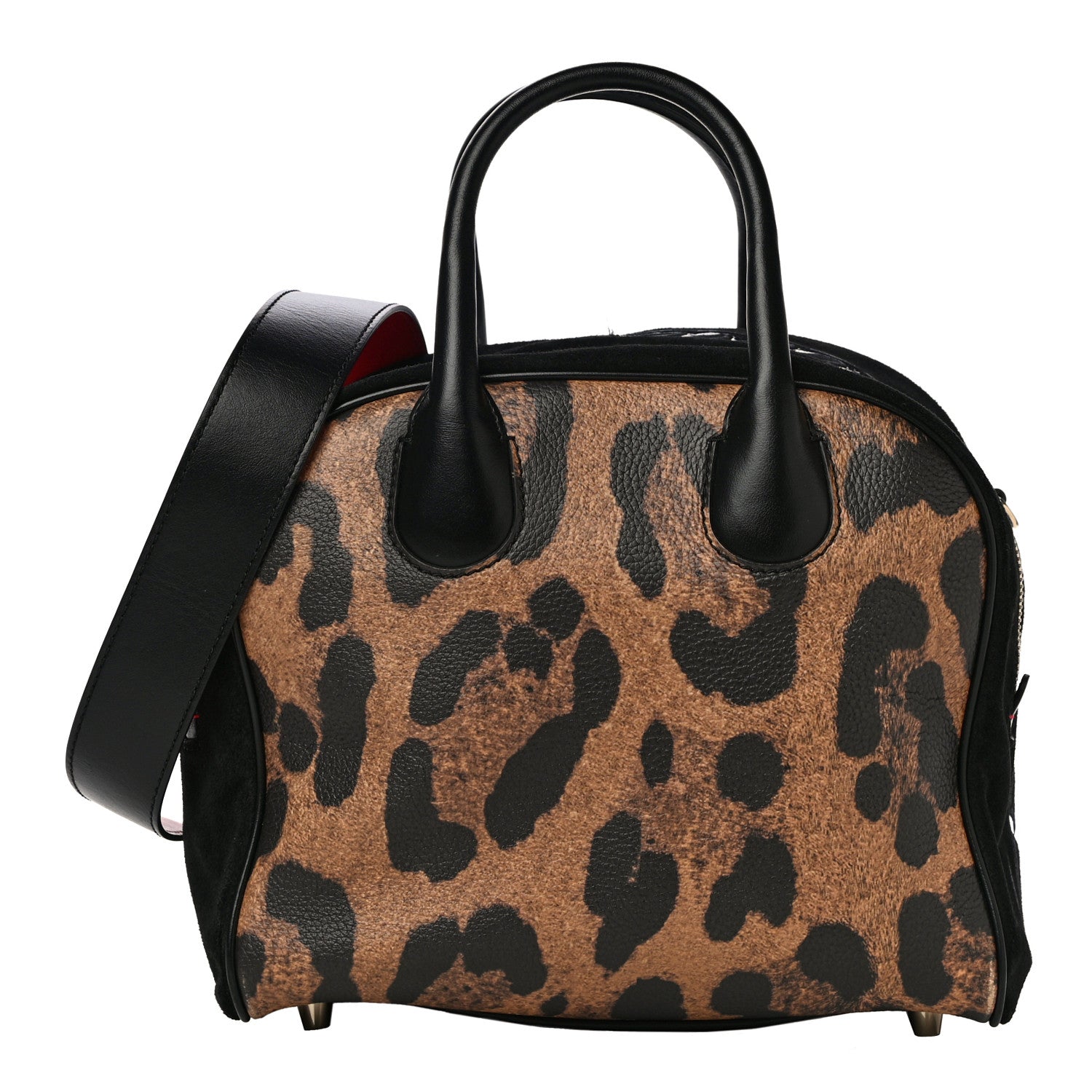 Christian Louboutin Suede Calfskin Leopard Print Small Marie Jane Top Handle Black 1 of 10