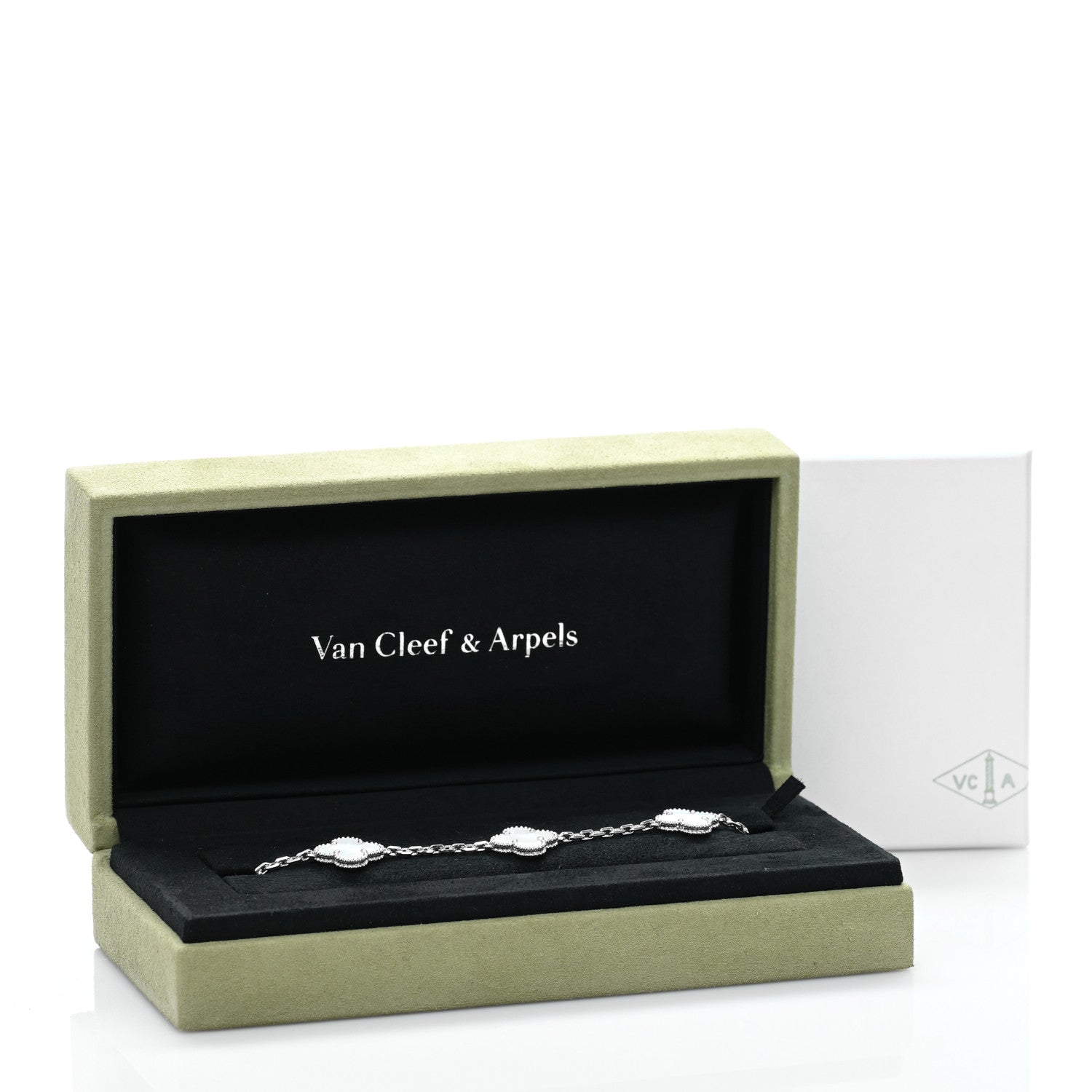 Van Cleef & Arpels 18K White Gold Mother of Pearl 5 Motifs Vintage Alhambra Bracelet 4 of 4