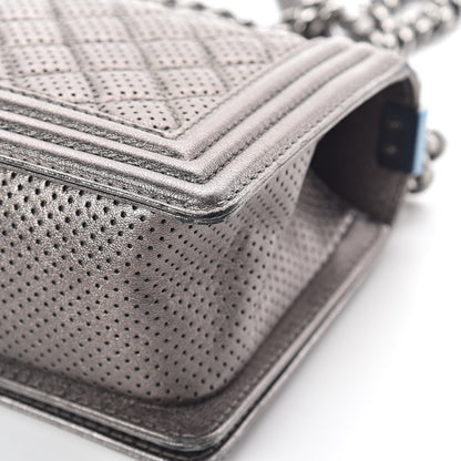 Chanel Metallic Lambskin Perforated Medium Boy Flap Dark Silver 12 of 12