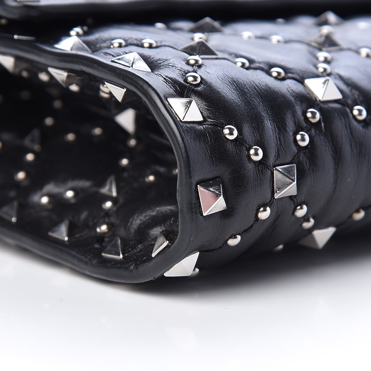 Valentino Garavani Lambskin Beaded Rockstud Spike Wallet on Chain Black 8 of 11
