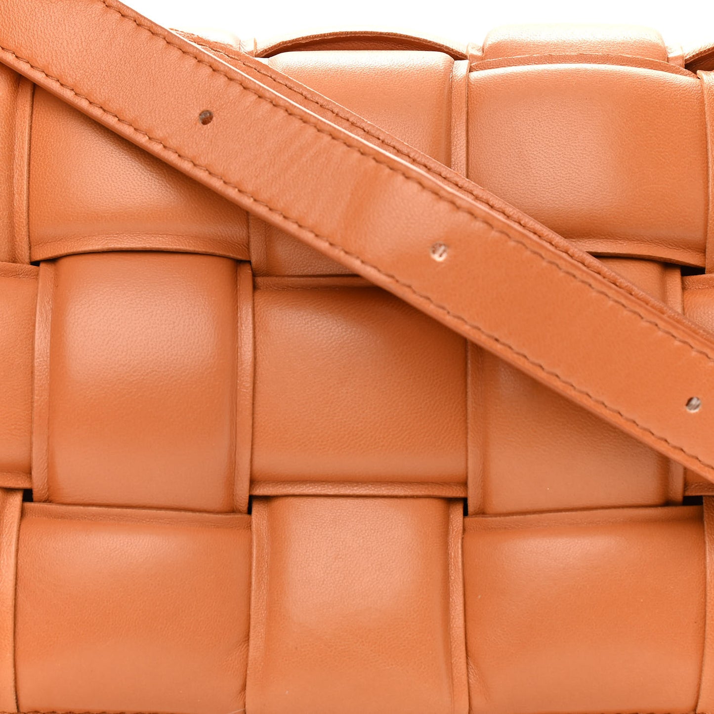 Nappa Maxi Intreccio Padded Cassette Crossbody Bag Caramel