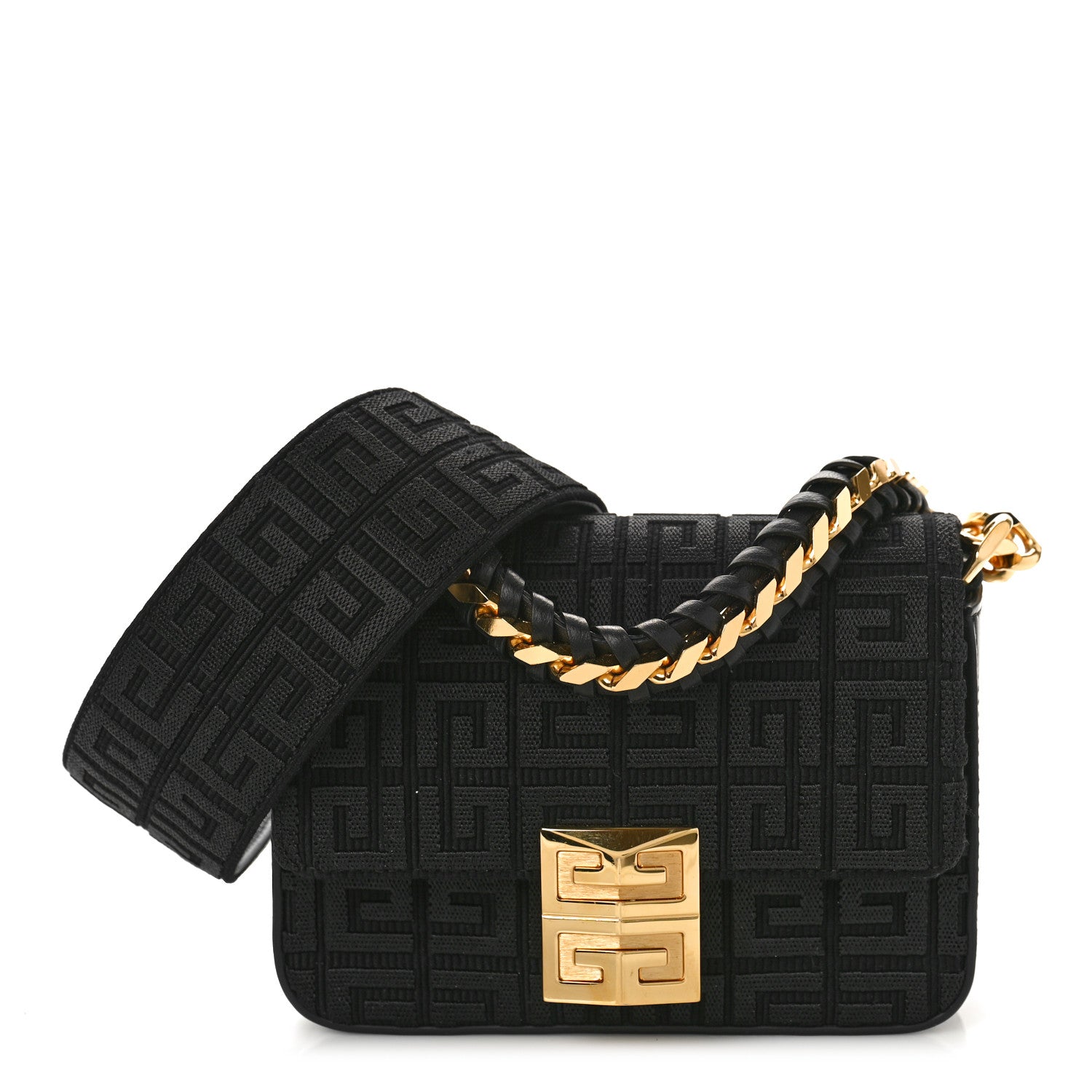 Givenchy Canvas Woven Embroidered Small 4G Bag With Chain Black 1 of 8