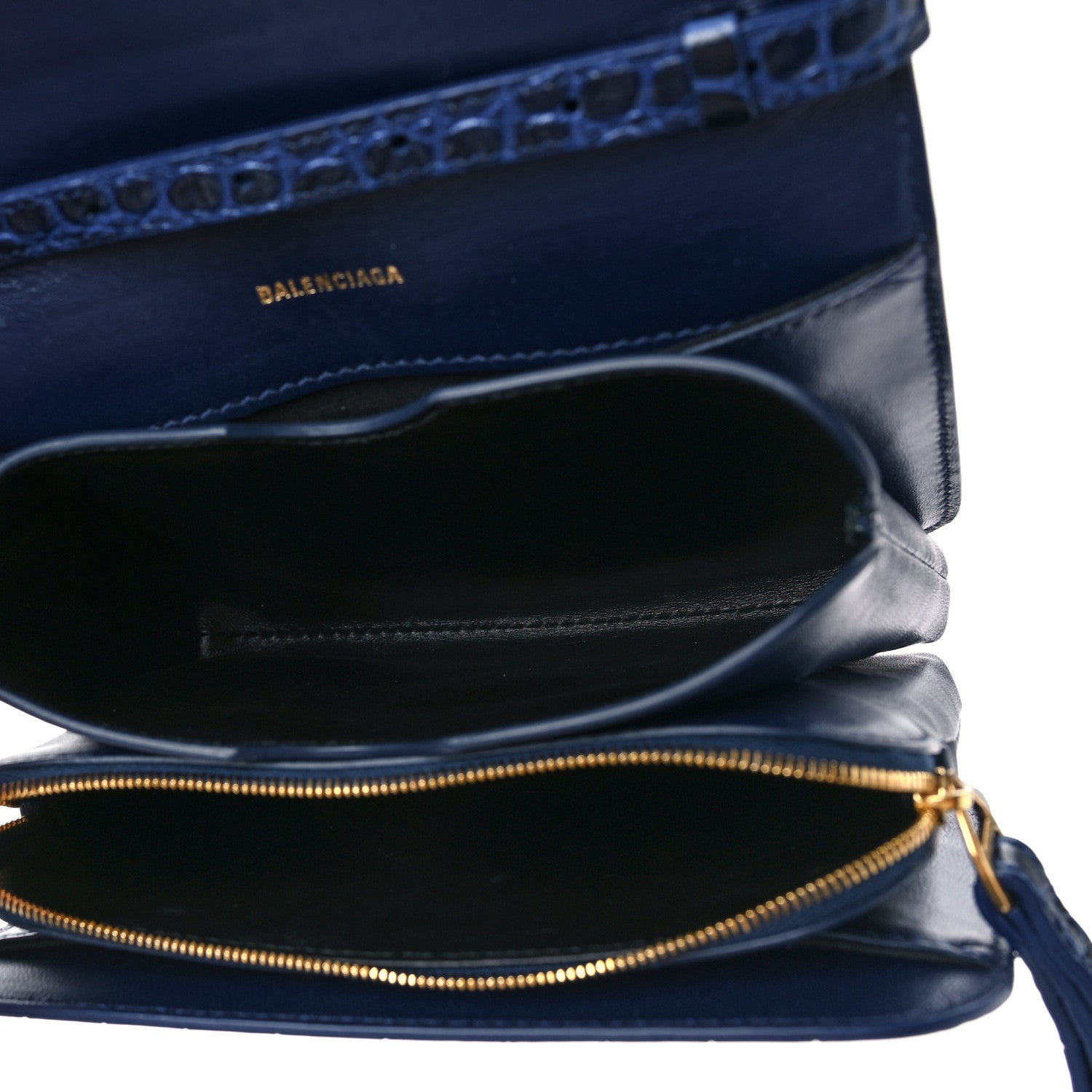 Balenciaga Shiny Calfskin Crocodile Embossed Small B Bag Navy 5 of 8