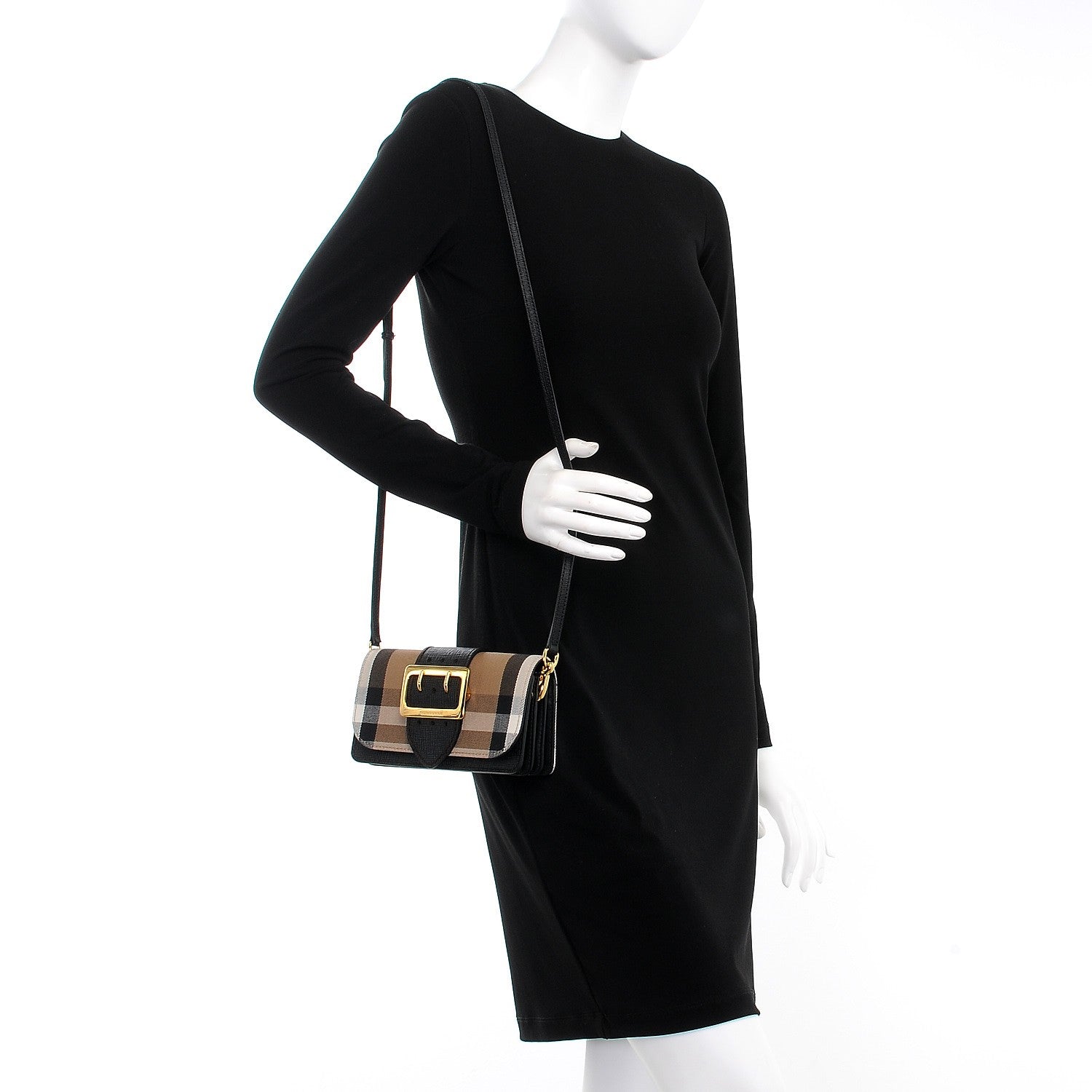 Burberry House Check Bridle Calfskin Small Buckle Bag Black 3 of 9