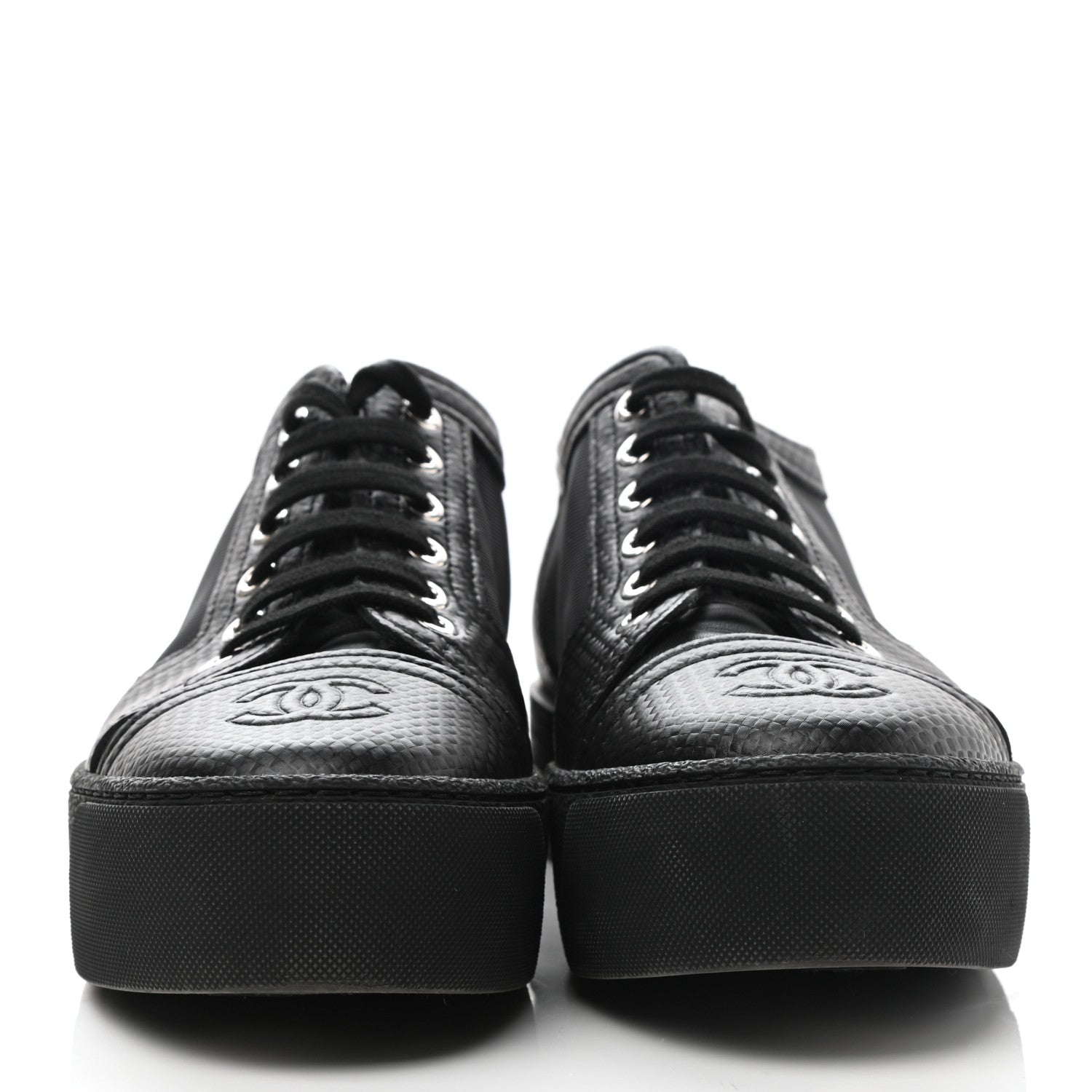 Chanel Embossed Calfskin Mesh Lace Up Sneakers 37 Black 2 of 7