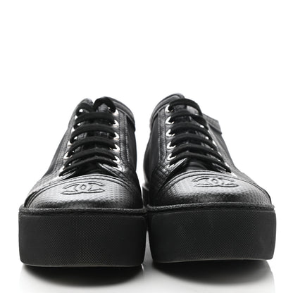 Chanel Embossed Calfskin Mesh Lace Up Sneakers 37 Black 2 of 7