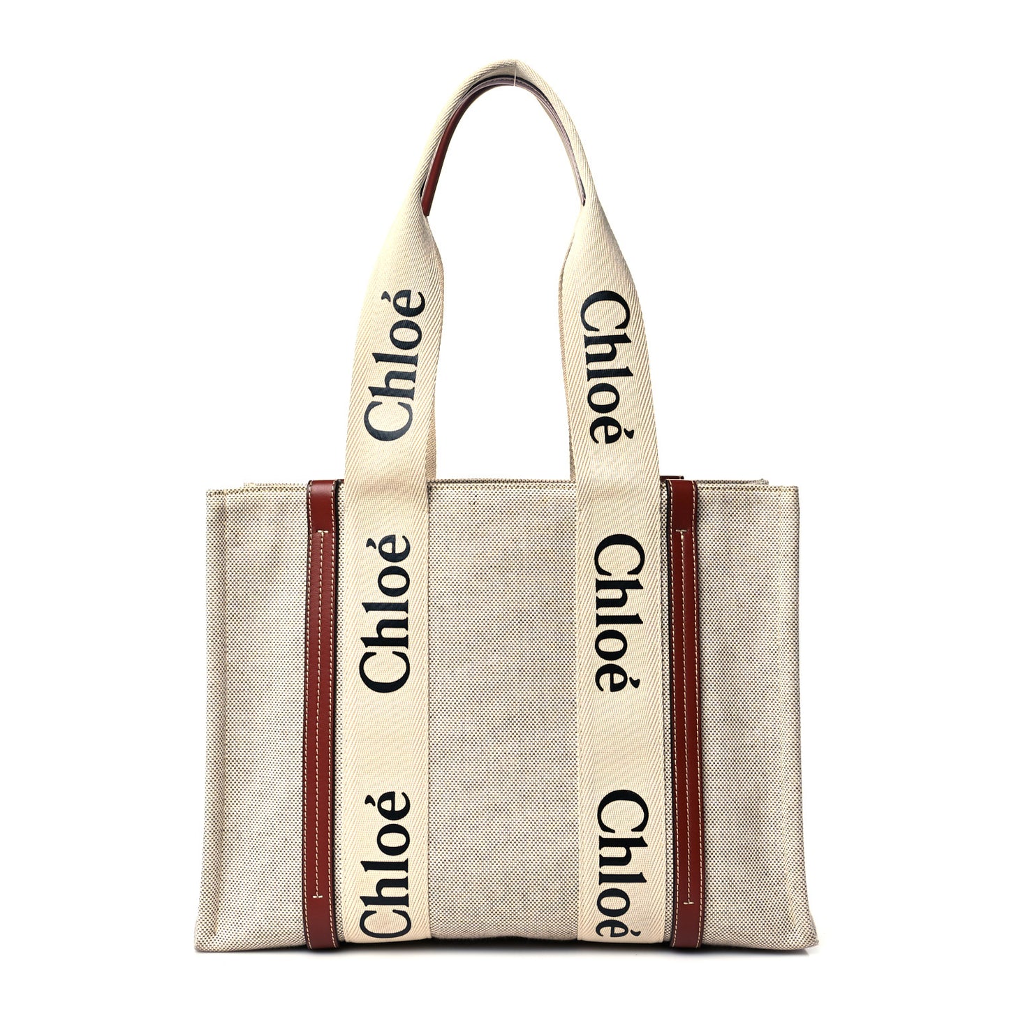 Cotton Calfskin Medium Woody Ribbon Tote White Brown