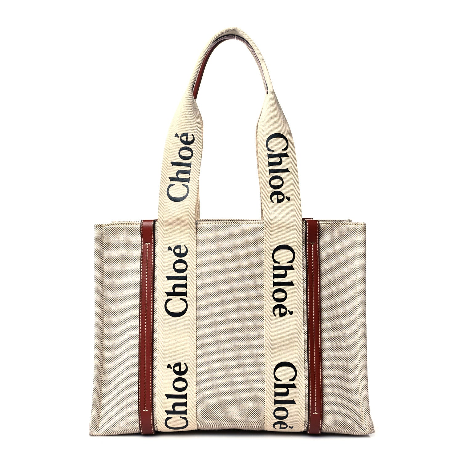 Chloe Cotton Calfskin Medium Woody Ribbon Tote White Brown 1 of 10
