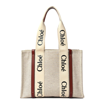 Chloe Cotton Calfskin Medium Woody Ribbon Tote White Brown 1 of 10