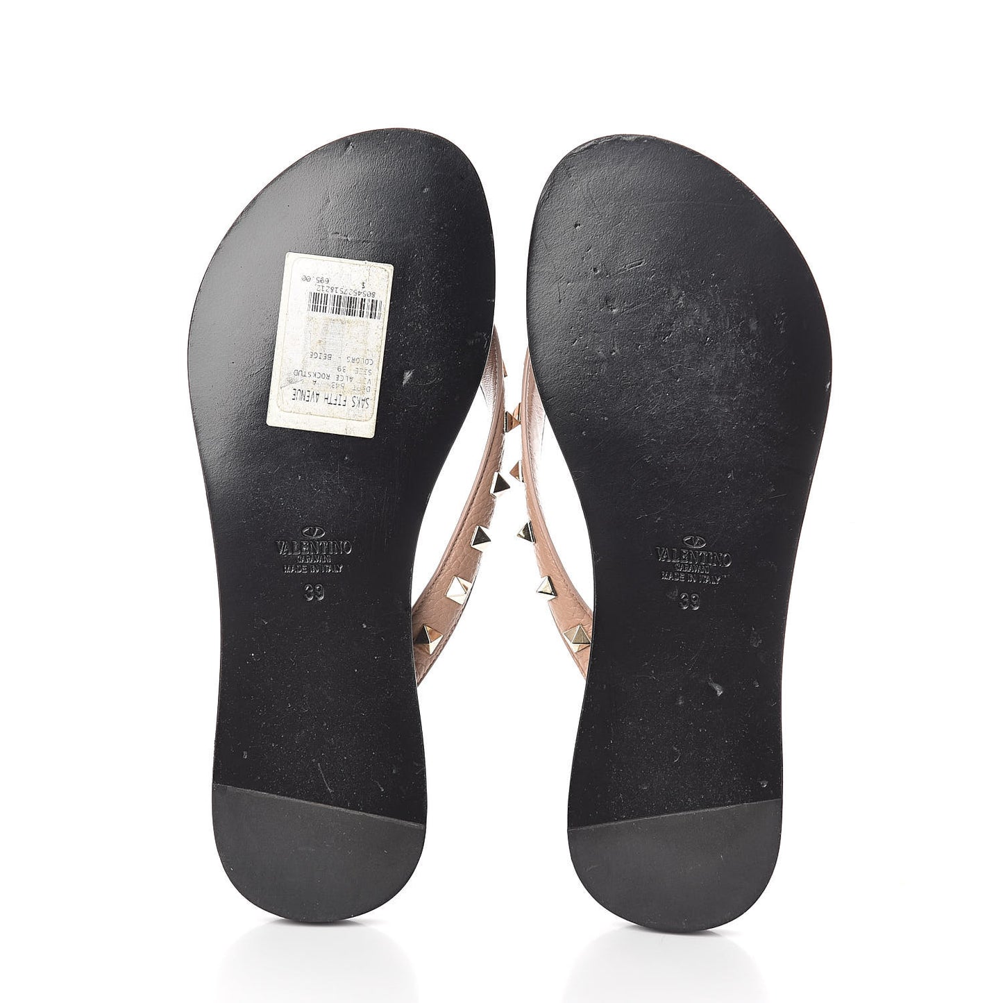 Grained Calfskin Rockstud Flat Thong Sandals 39 Soft Noisette