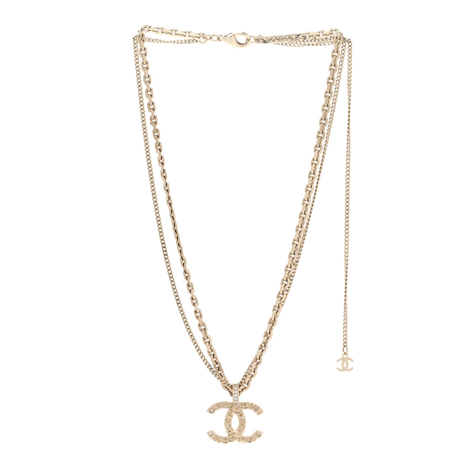 Chanel Crystal CC Multi Strand Chain Necklace Gold 3 of 7