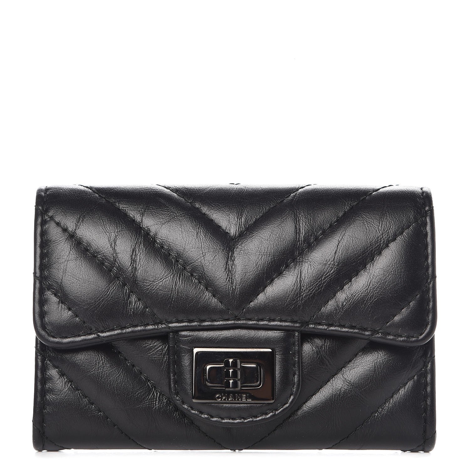 Chanel Aged Calfskin Chevron Quilted Reissue Card Holder Wallet So Black 1 of 9