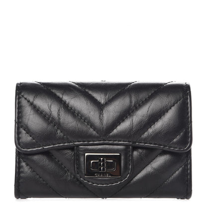 Chanel Aged Calfskin Chevron Quilted Reissue Card Holder Wallet So Black 1 of 9