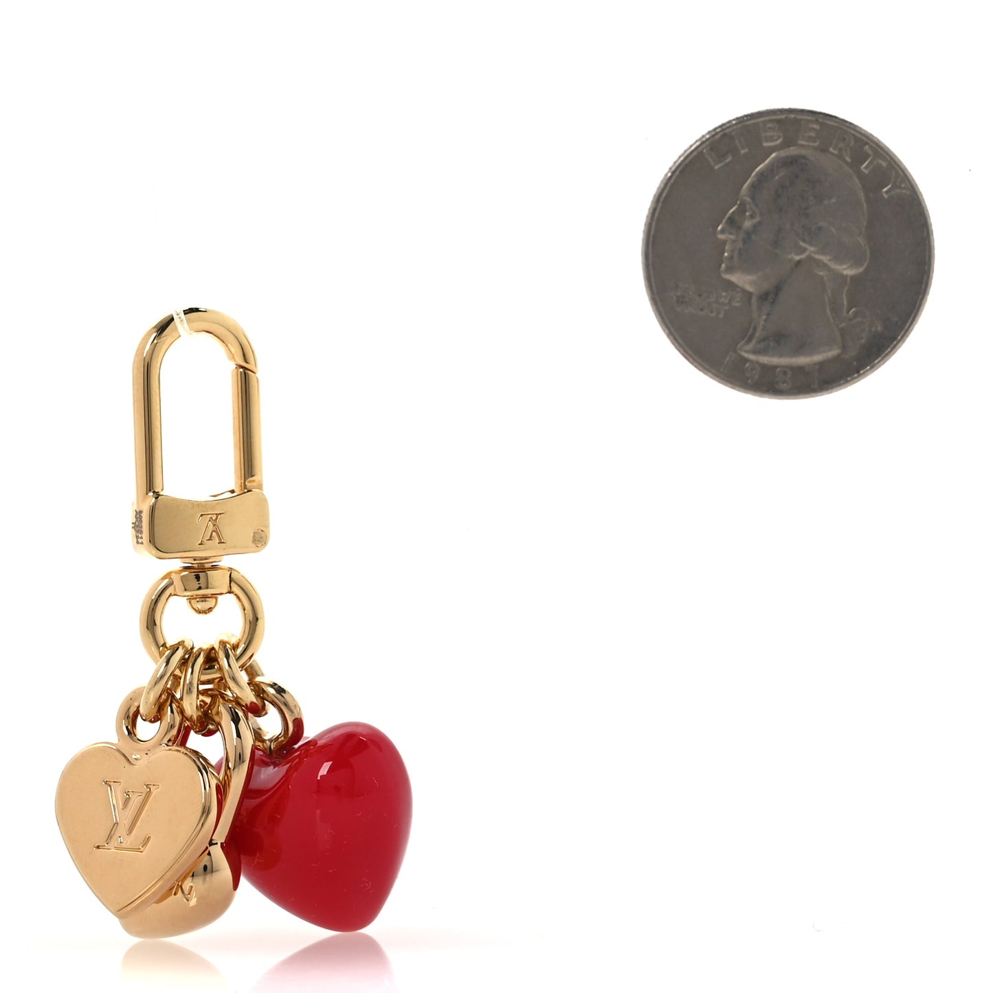 Micro Charms LV Heart Bag Charm Key Holder Gold Red