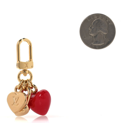 Louis Vuitton Micro Charms LV Heart Bag Charm Key Holder Gold Red 2 of 3