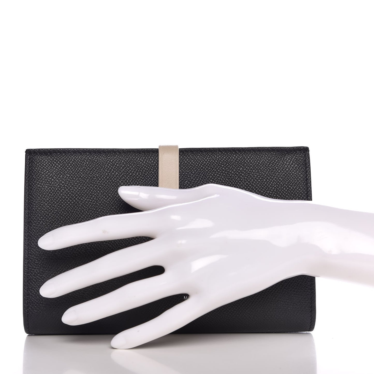 Grained Calfskin Large Multifunction Strap Wallet Black Chalk