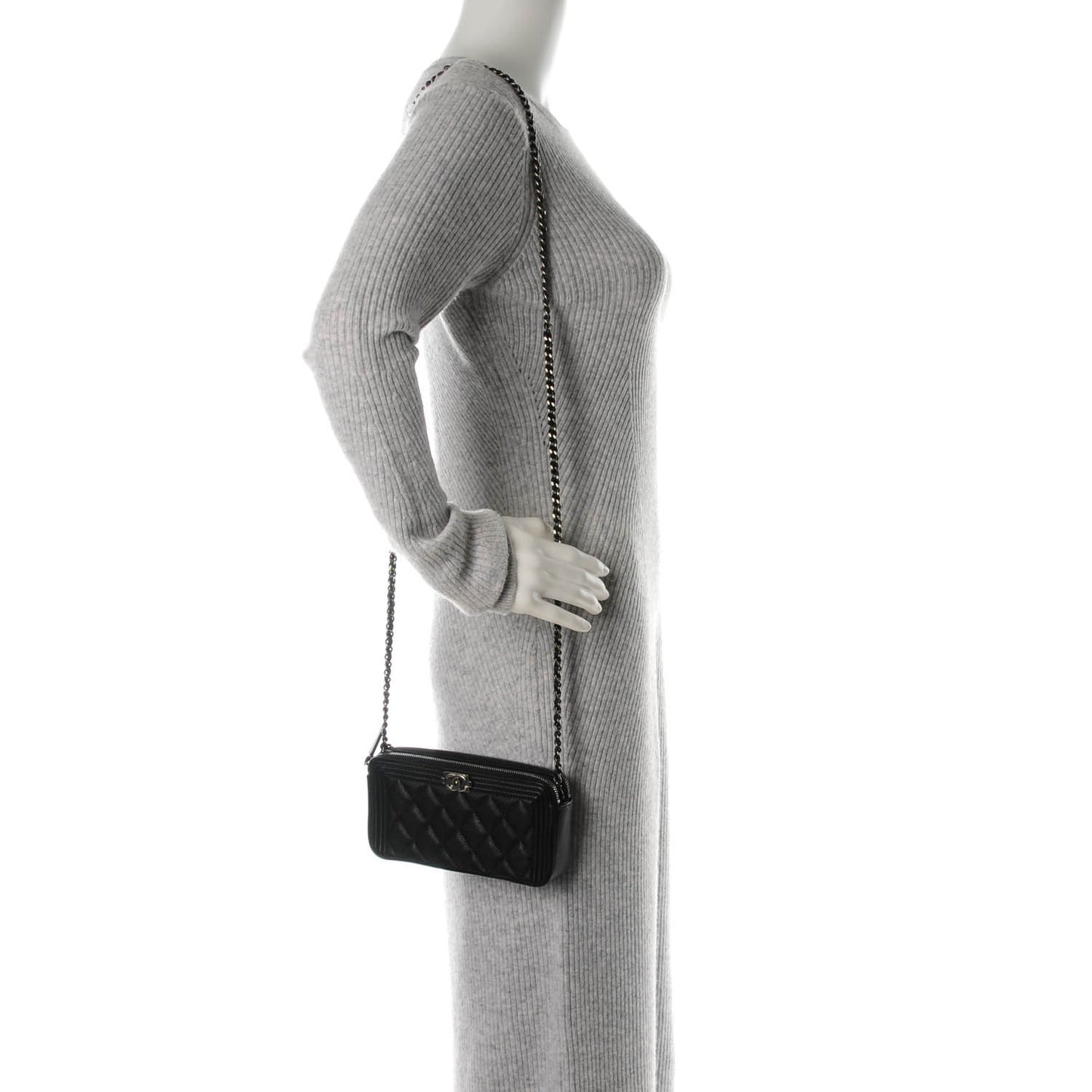 Caviar Quilted Small Boy Clutch With Chain Black