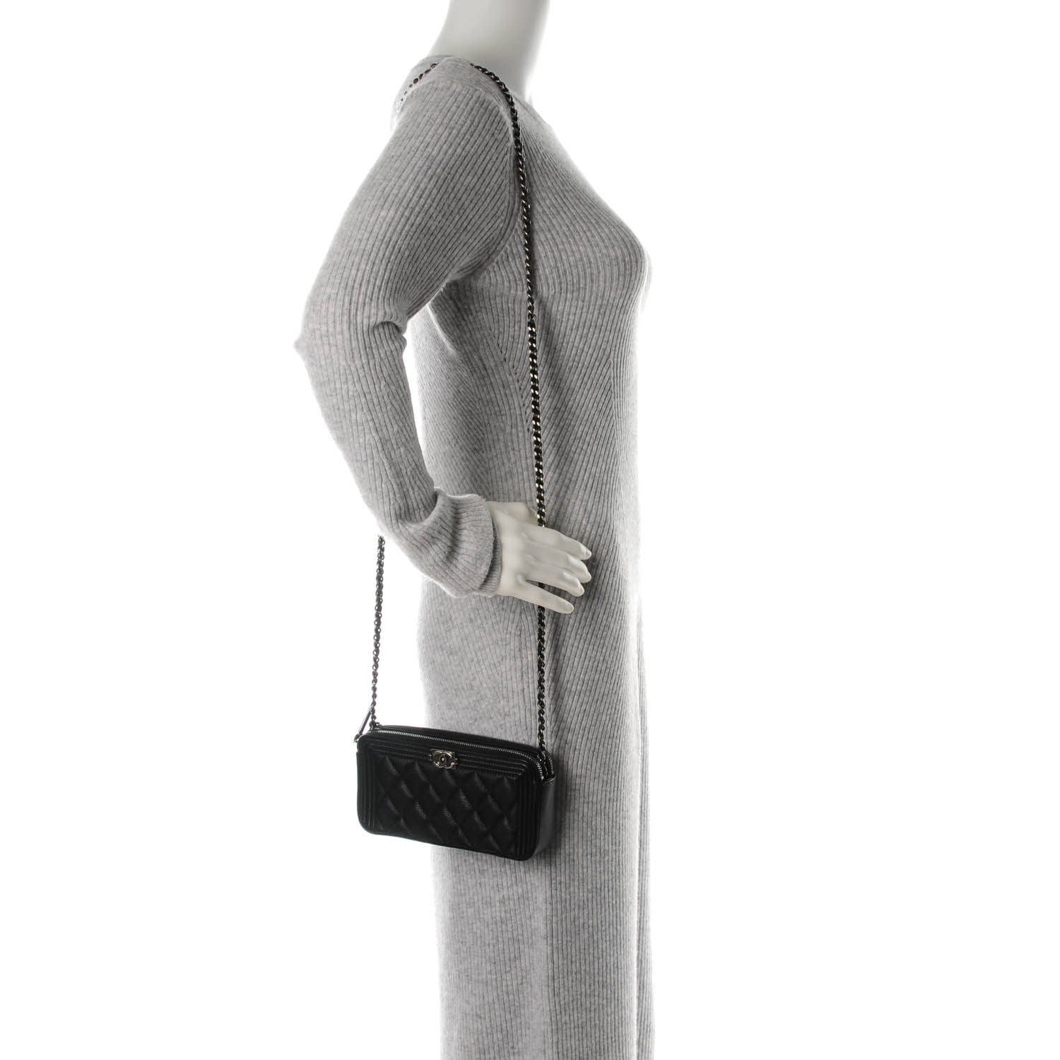 Chanel Caviar Quilted Small Boy Clutch With Chain Black 2 of 8