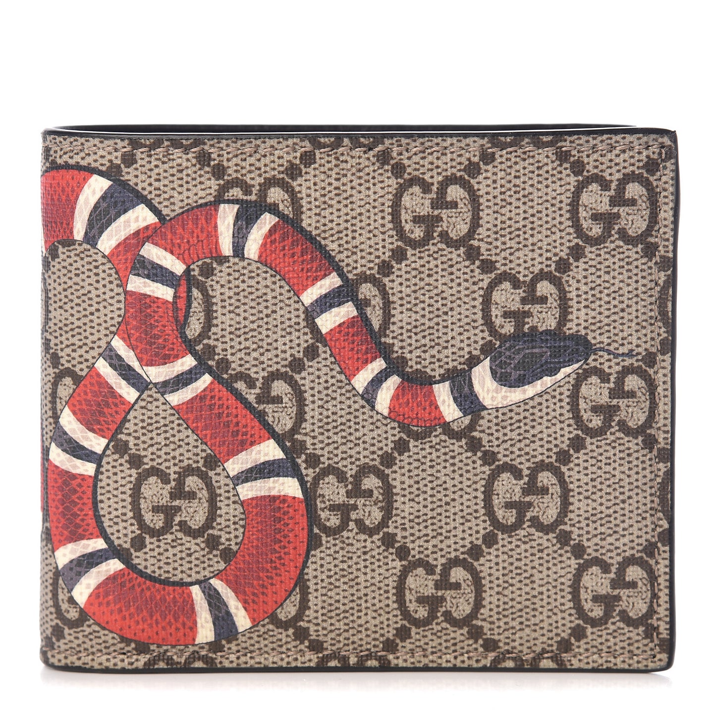 GG Supreme Monogram Selleria Calfskin Kingsnake Nice Bi-Fold Wallet Beige Ebony Multicolor Black