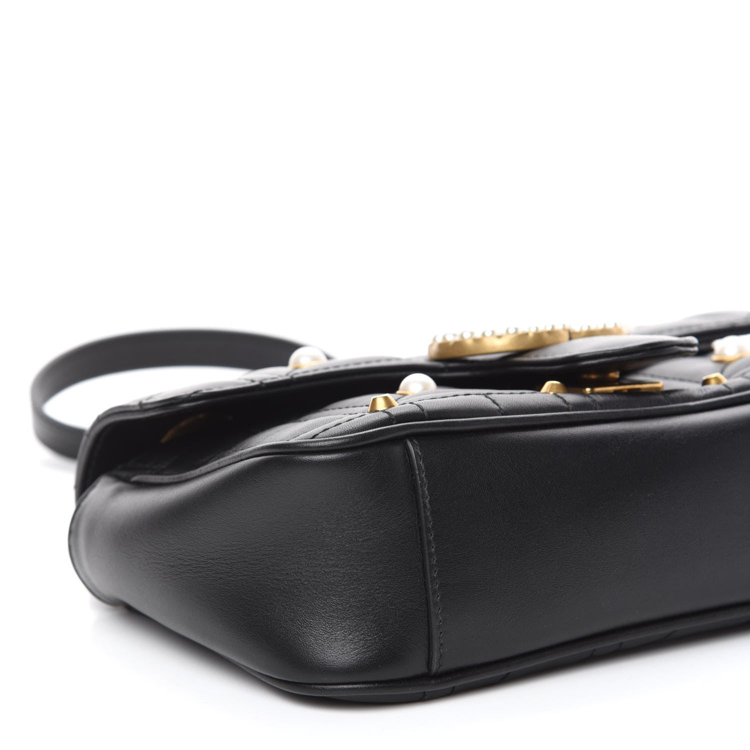 Gucci Calfskin Matelasse Studded Mini Pearly GG Marmont Shoulder Bag Black 6 of 11