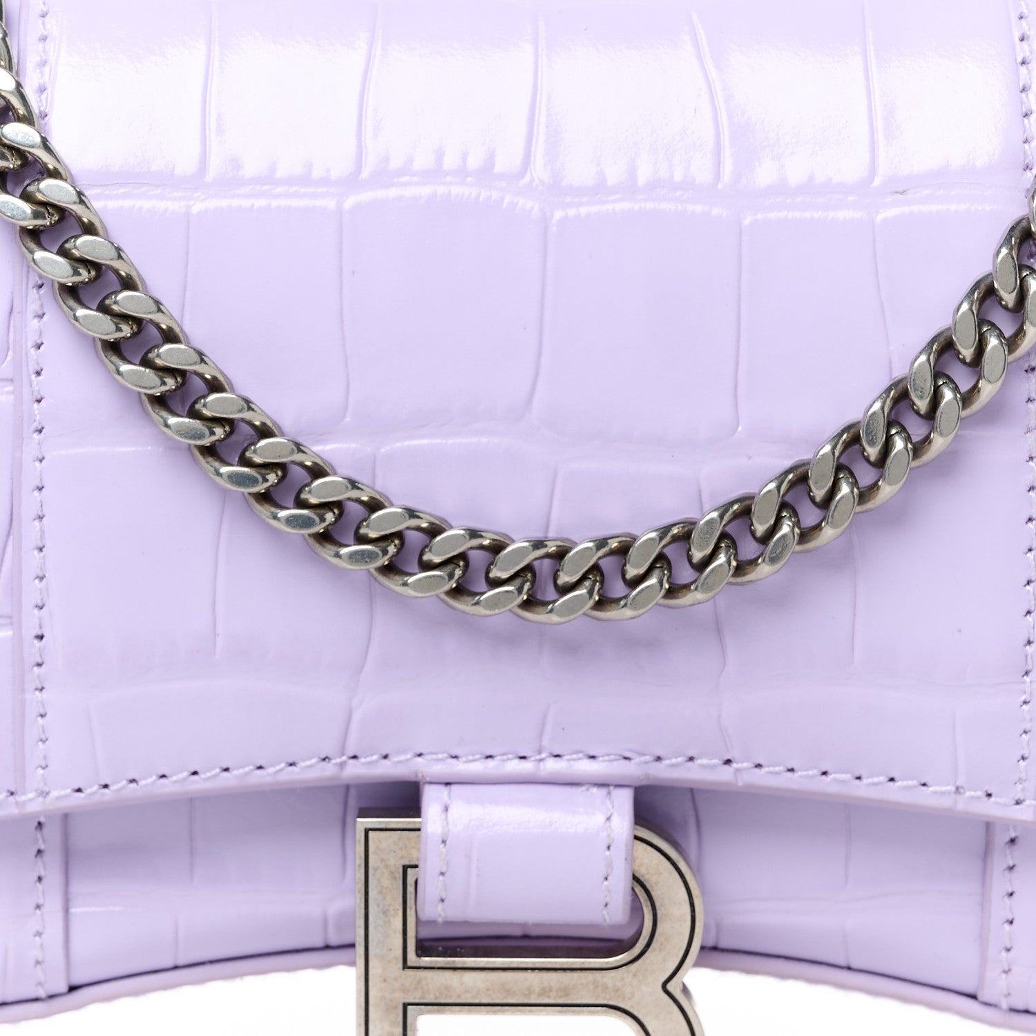 Balenciaga Shiny Calfskin Crocodile Embossed Hourglass Chain Bag Lilac 9 of 11