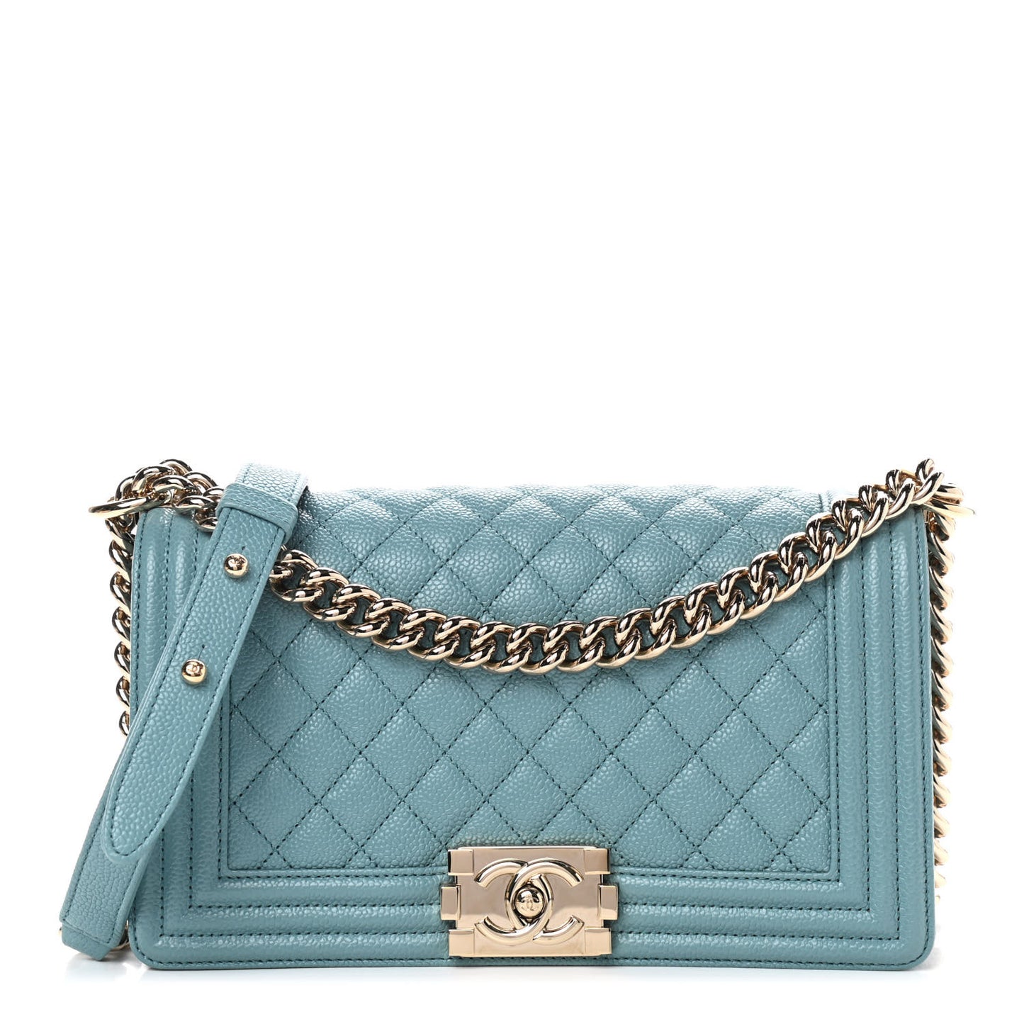 Caviar Quilted Medium Boy Flap Light Blue