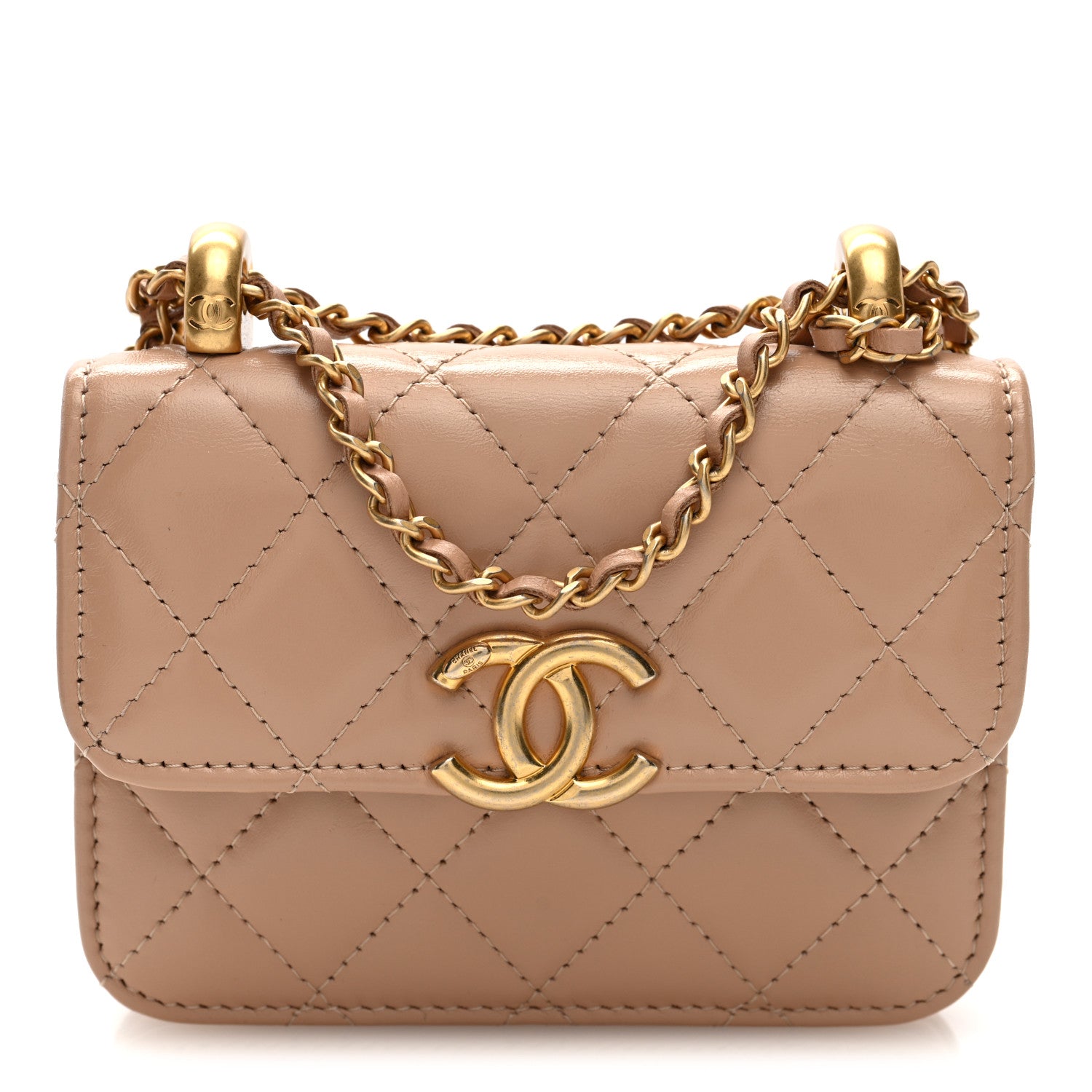 Chanel Calfskin Quilted Perfect Fit Coin Purse With Chain Beige 1 of 10
