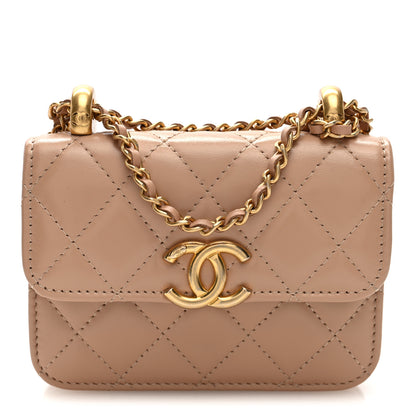 Chanel Calfskin Quilted Perfect Fit Coin Purse With Chain Beige 1 of 10