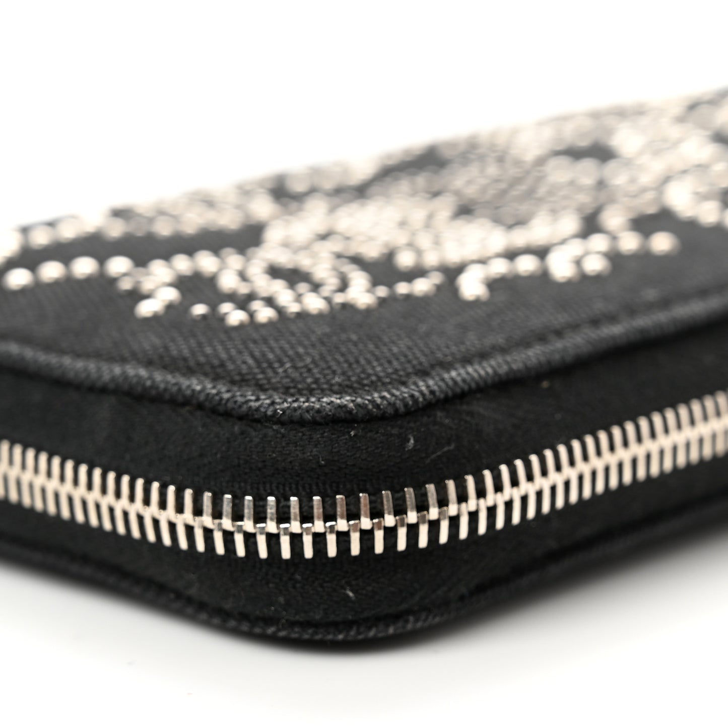 Canvas Studded CC Gusset Zip Around Wallet Black