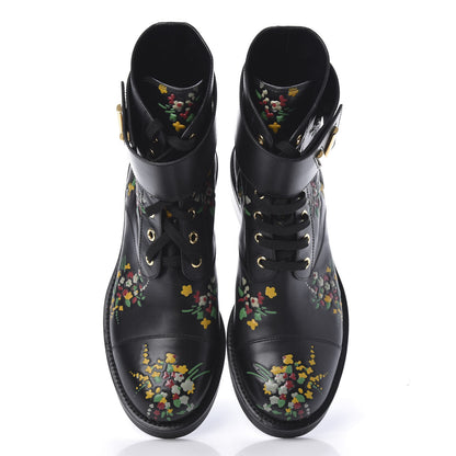 Louis Vuitton Calfskin Wonderland Ranger Flowers Boots 37.5 Black 5 of 10