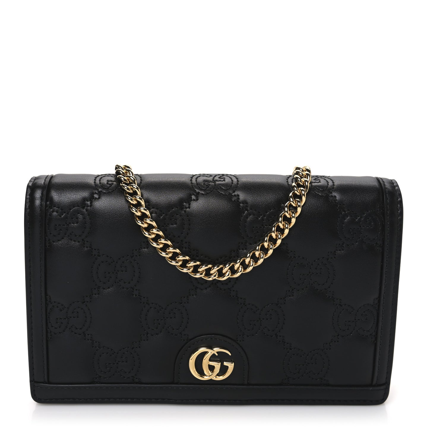 Calfskin GG Matelasse Chain Wallet Black