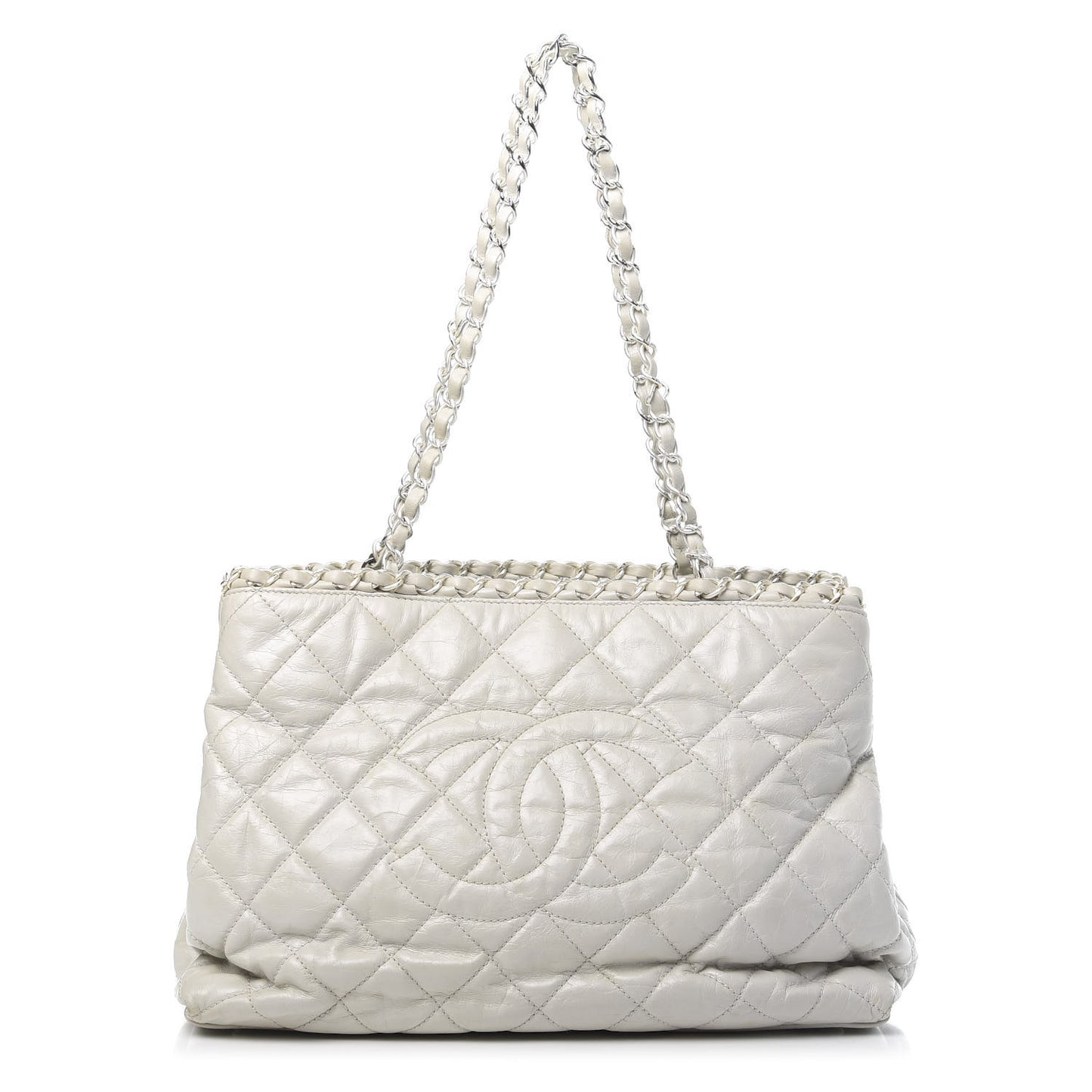 Glazed Calfskin Quilted Small Chain Me Tote Dark White
